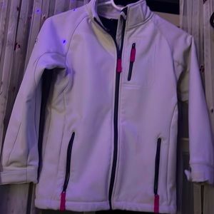 Gray, White and Pink raincoat girls medium.